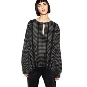 ZARA WOMENS OVERSIZE DOLMAN SLEEVES CHECKED BLOUSE